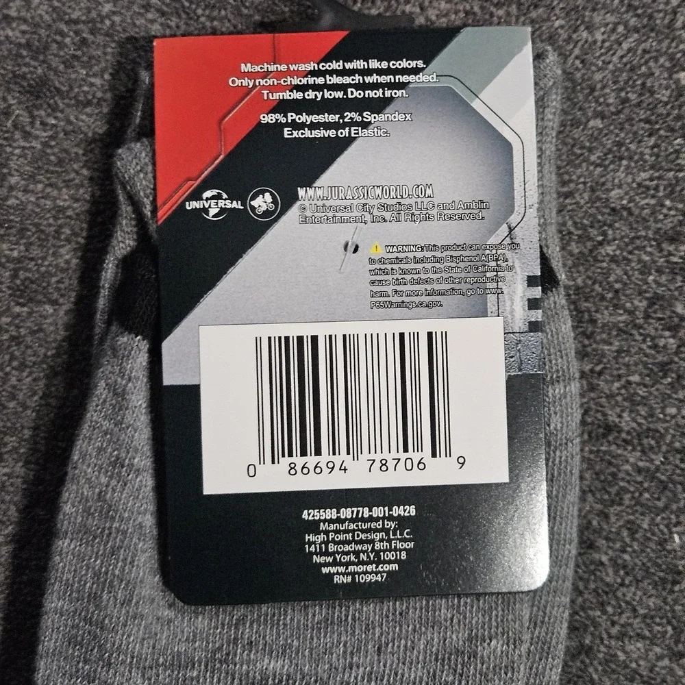 Jurassic World Rebirth Adult Size 6.5-12 Dinosaur Graphic Novelty Crew Socks